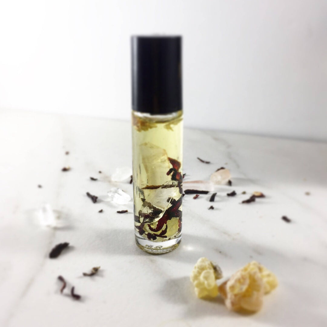 Mélange d'huiles essentielles avec cristaux d'encens et de Palo Santo / Huile spirituelle / Mélange d'huiles magiques / Mélange de méditation biologique / Huile spirituelle