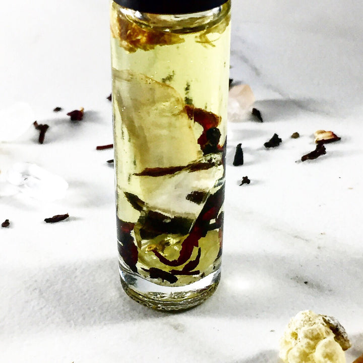 Mélange d'huiles essentielles avec cristaux d'encens et de Palo Santo / Huile spirituelle / Mélange d'huiles magiques / Mélange de méditation biologique / Huile spirituelle