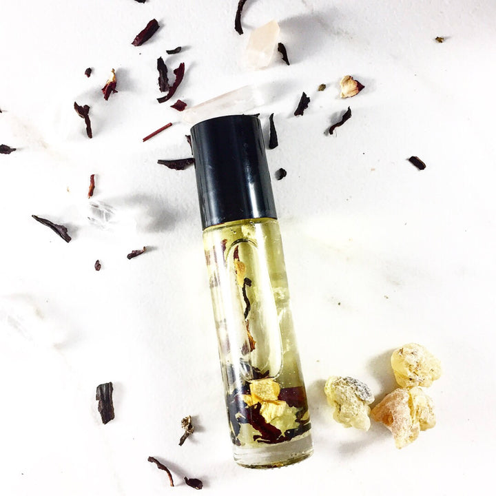 Mélange d'huiles essentielles avec cristaux d'encens et de Palo Santo / Huile spirituelle / Mélange d'huiles magiques / Mélange de méditation biologique / Huile spirituelle