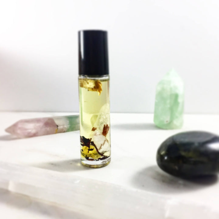 Mélange d'huiles essentielles avec cristaux d'encens et de Palo Santo / Huile spirituelle / Mélange d'huiles magiques / Mélange de méditation biologique / Huile spirituelle