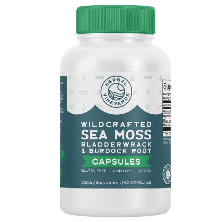 ORGANIC SEA MOSS, BLADDERWRACK & BURDOCK ROOT VEGETABLE CAPSULES (1500 MG) - 60 Capsules