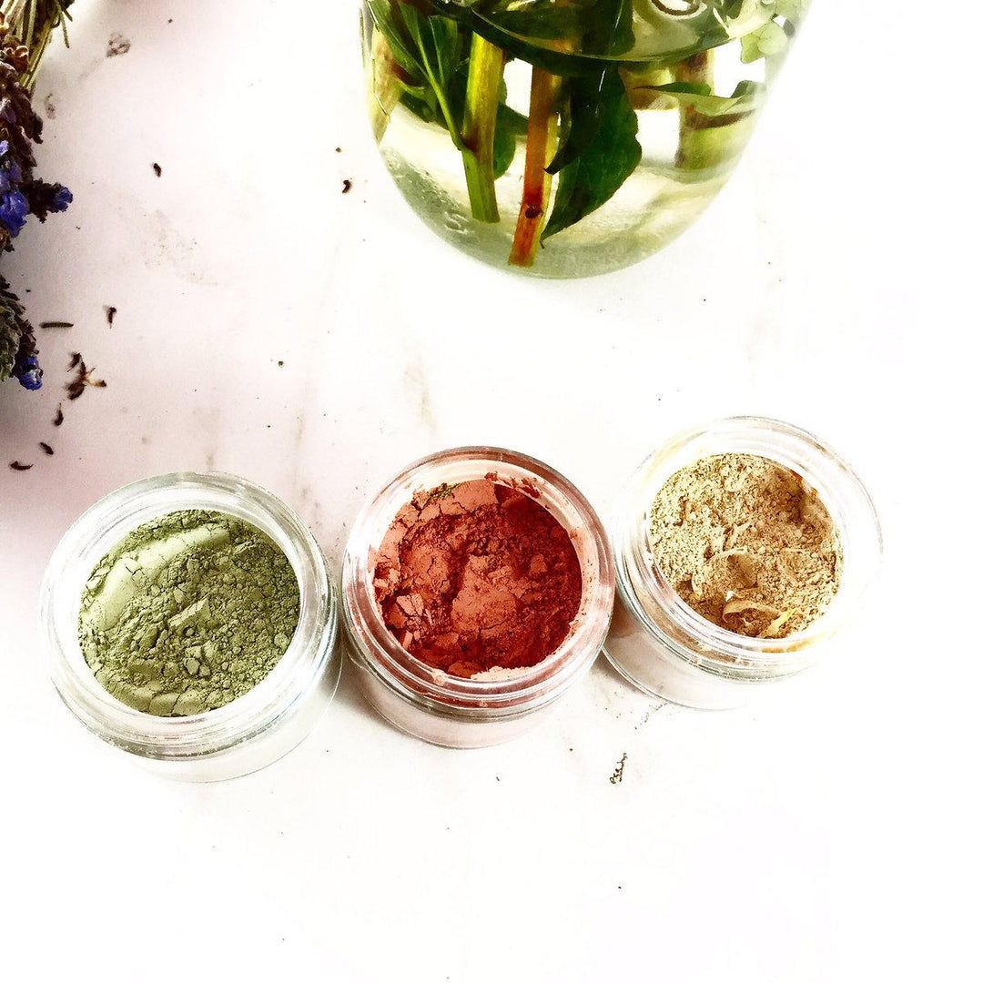 Clay Face Mask Trio Rose Clay French Green Clay Kaolin Clay Turmeric Kelp Calendula