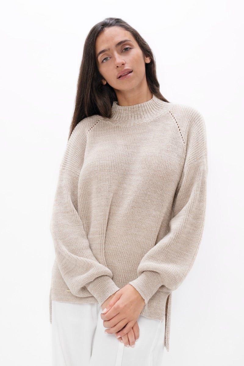 Ottawa - High Neck Sweater - Sand Marl - Bed of Nails